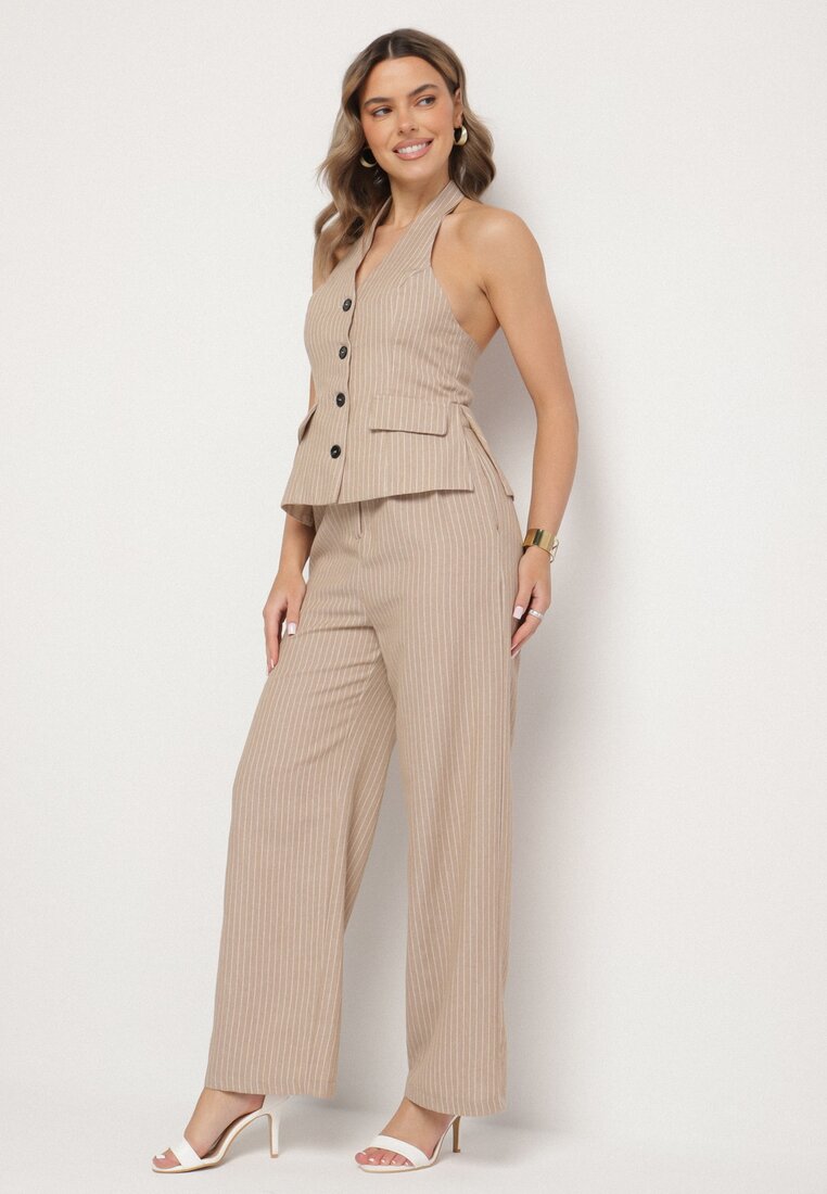 Salopetă Bej cu Dungi în Stil Costum Lanirith