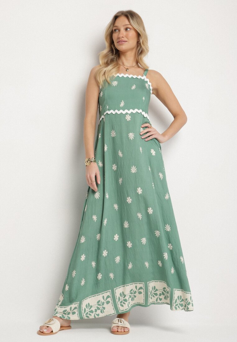 Rochie Verde de Viscoză cu Model Geometric Lenirisa