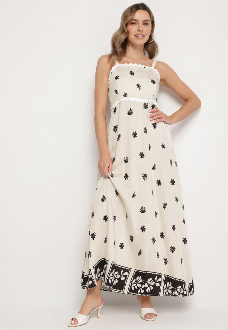 Rochie Bej de Viscoză cu Model Geometric Lenirisa