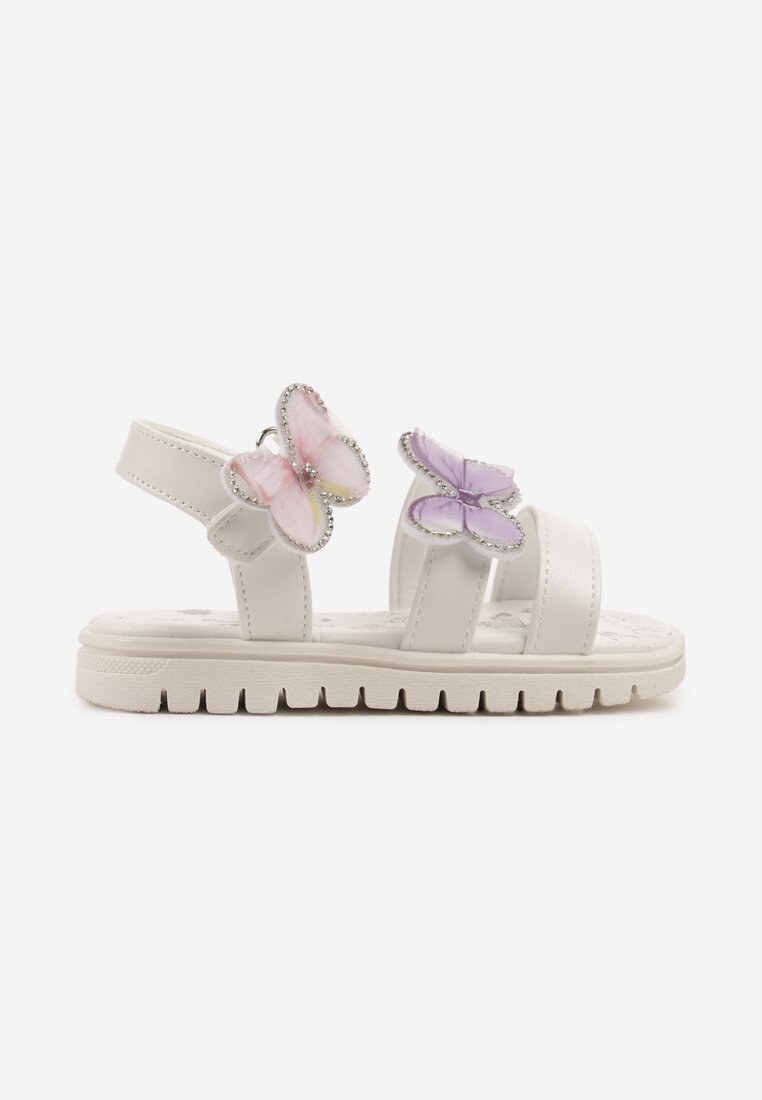 Sandale Albe cu Motiv Fluturi și Zirconiu Clelise