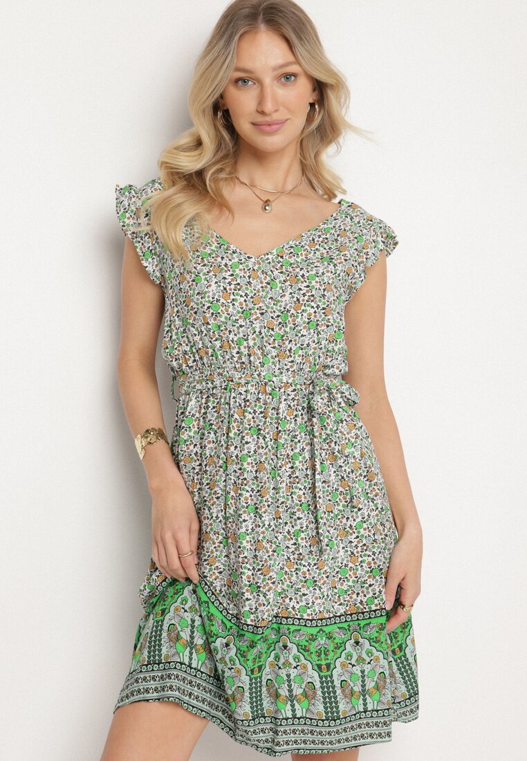 Rochie Verde Vâscoză cu croială evazată și cordon legat Sepona