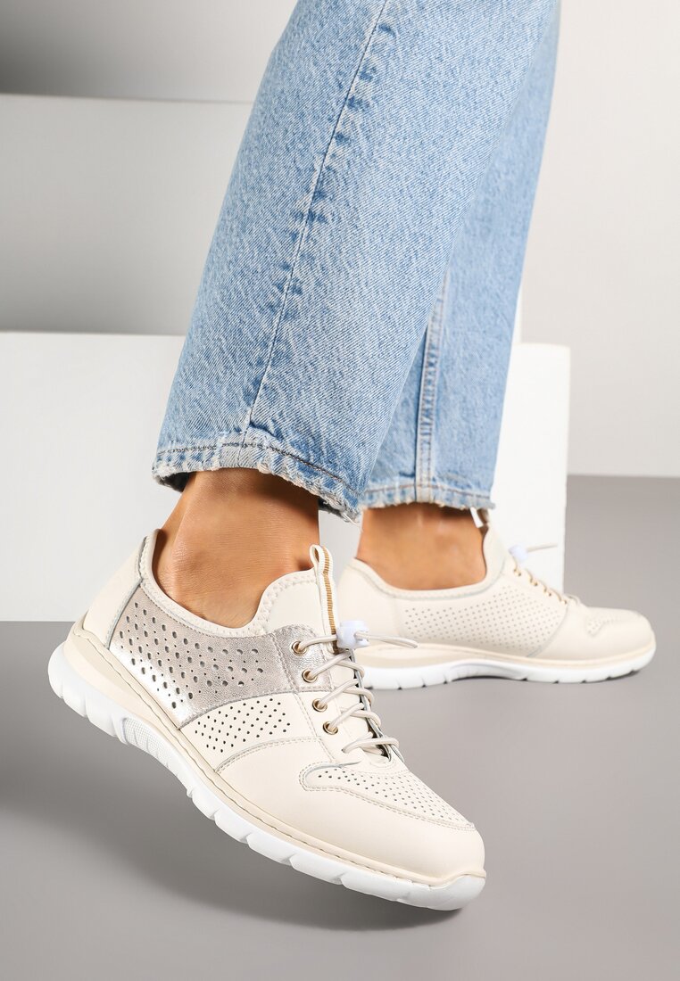 Adidași Bej din Piele cu Perforații Odisla