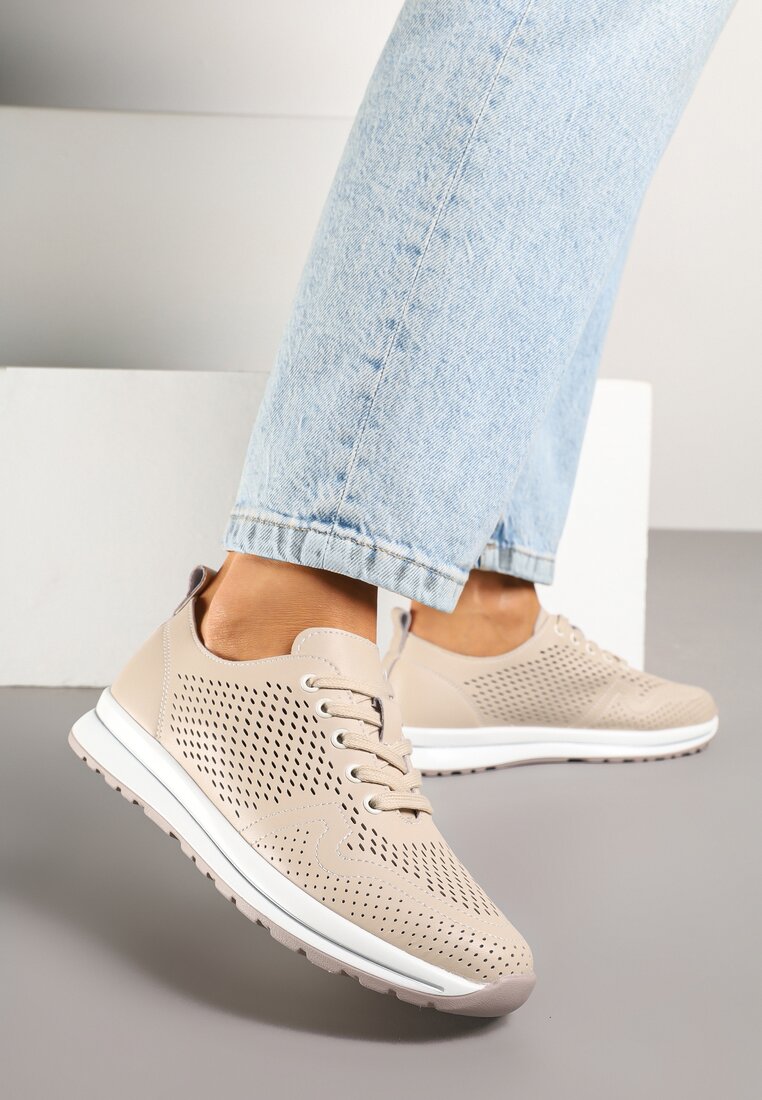 Adidași din Piele Bej închis Decorați cu Perforații Odrelia