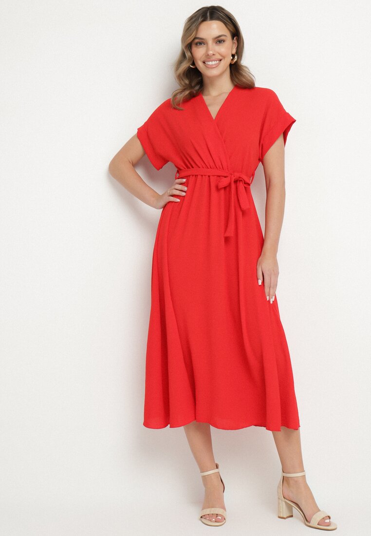 Rochie Roșie cu croi evazat și cordon legat Sepelina