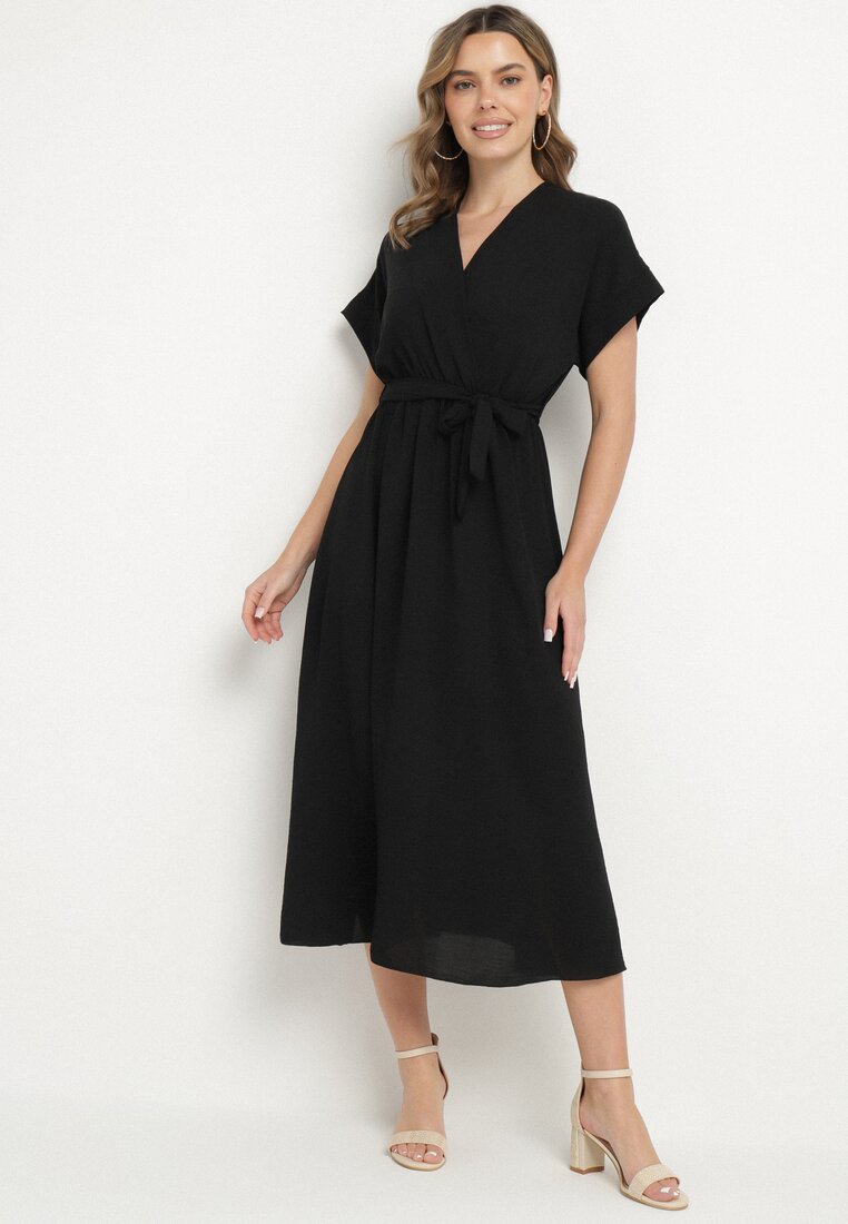 Rochie Neagră evazată cu cordon legat Sepelina