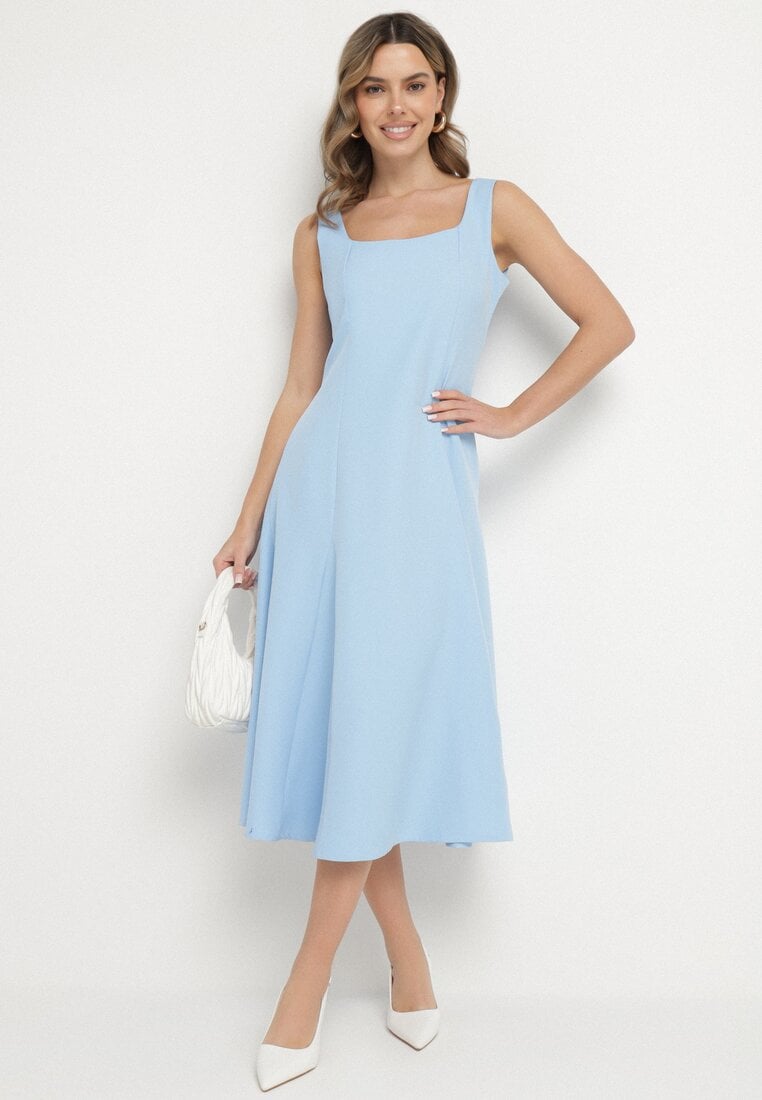 Rochie Clasică Albastră Evazată Delure
