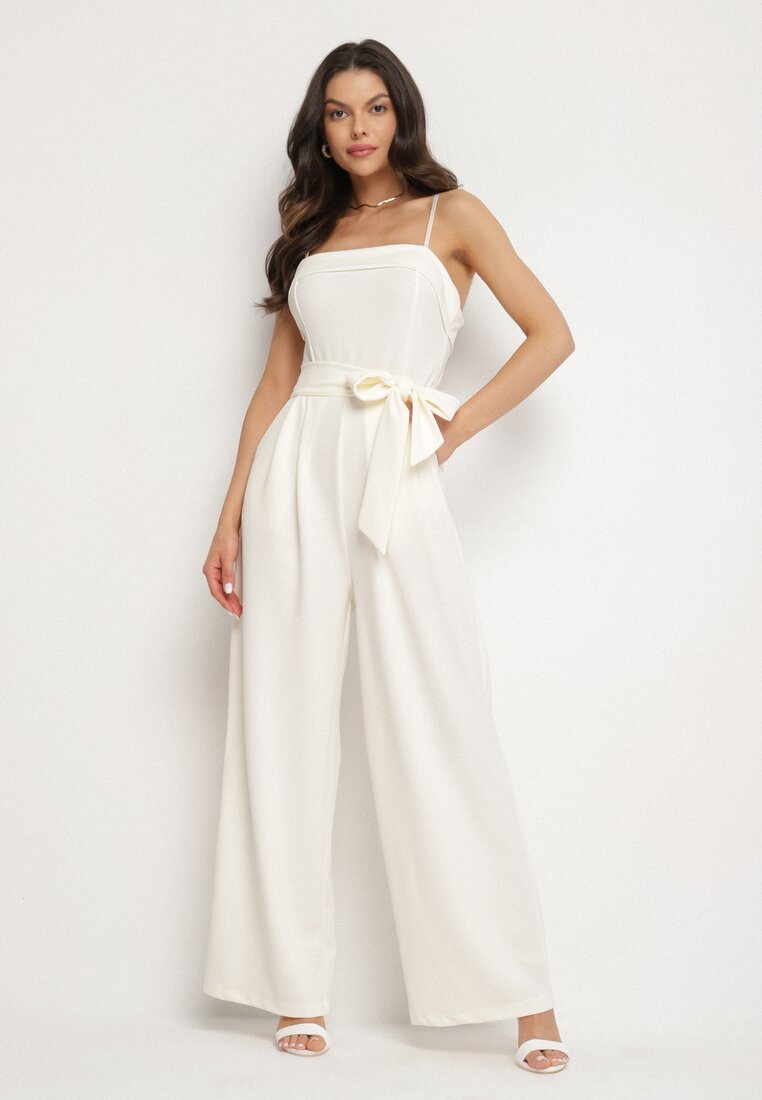 Salopetă Bej deschis Decorată cu o curea cu picioare largi Deolise