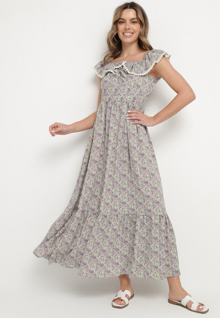 Rochie mov decorată cu volane Folirae