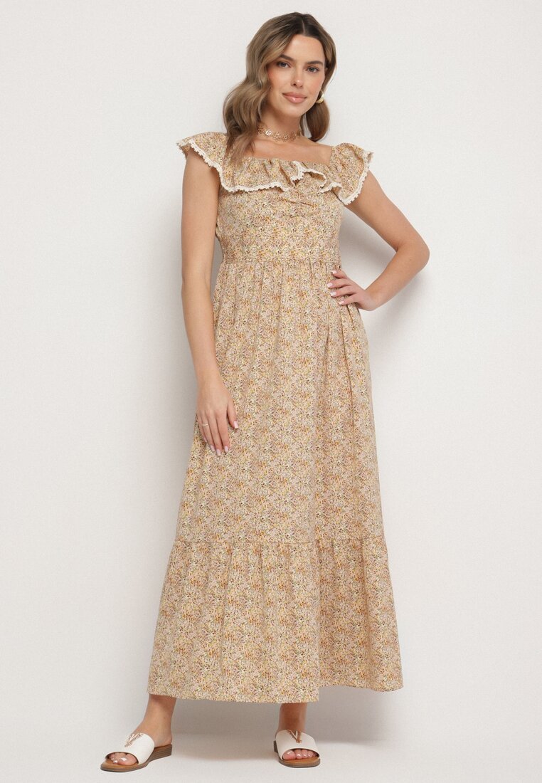 Rochie Galbenă Decorată cu Volane Folirae