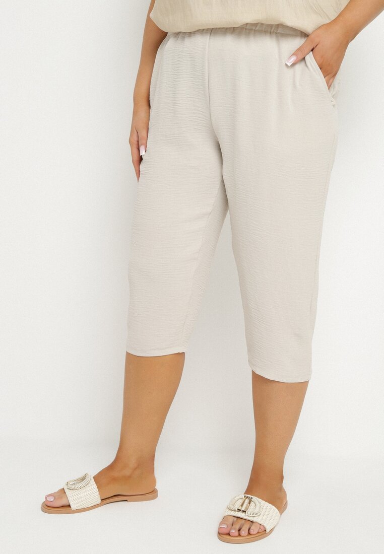 Pantaloni bej cu elastic în talie 7/8 Tenimira