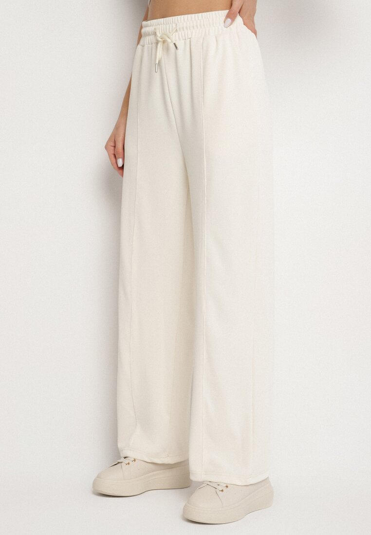 Pantaloni bej deschis largi cu talie înaltă și cu cordon Deannie