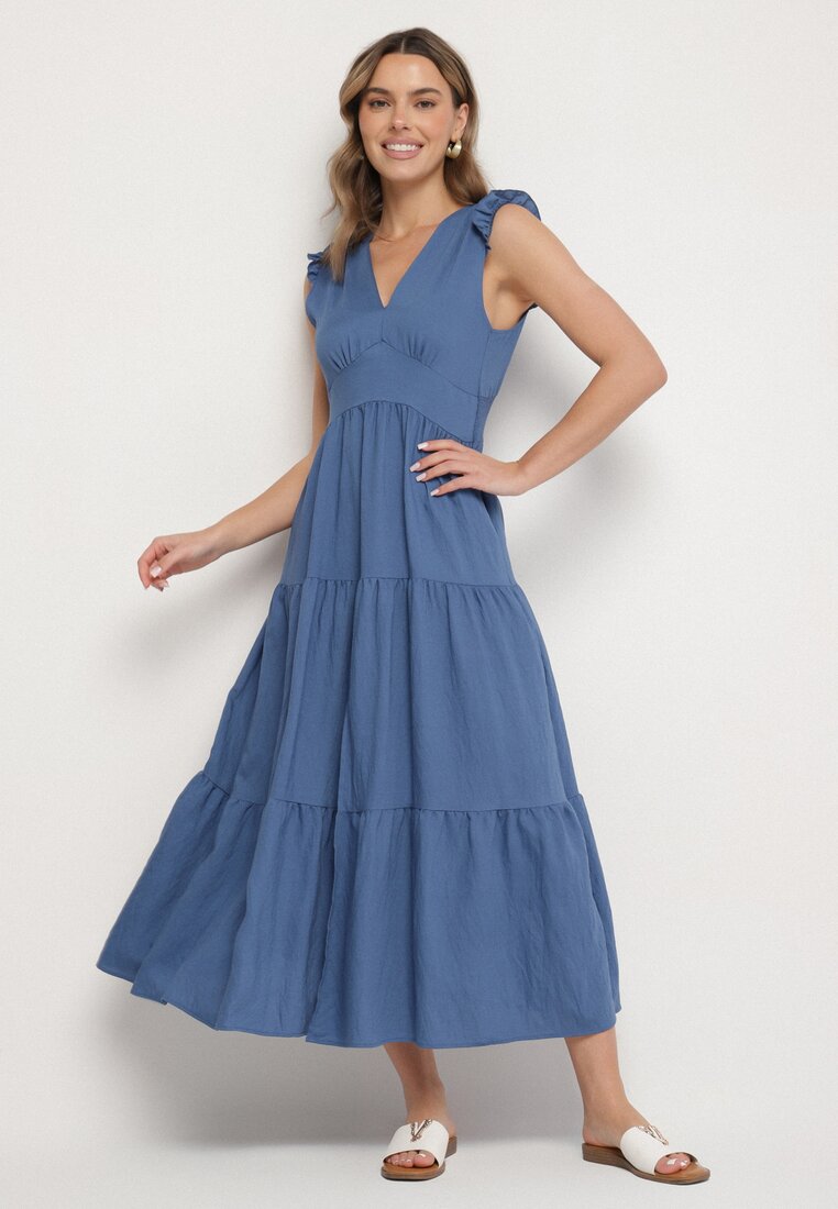 Rochie Albastră Din Viscoză Cu Volănașe Sadoline