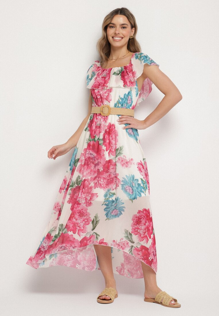 Rochie Fucsia Tip spaniolă cu flori cu curea Sademire