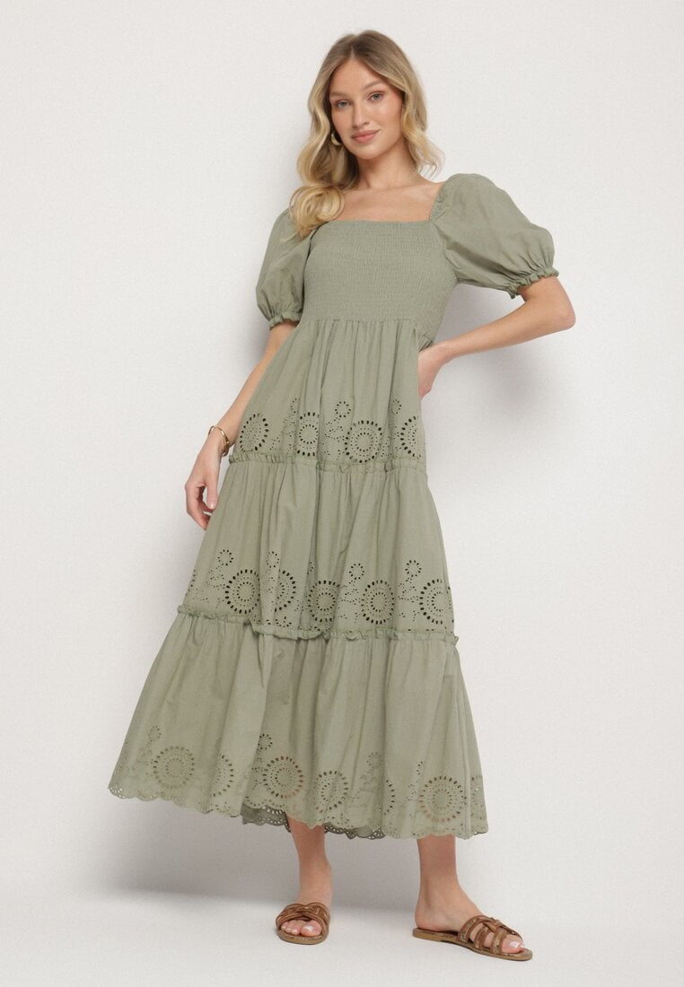 Rochie Verde de Bumbac cu Model Brodat Iffanella