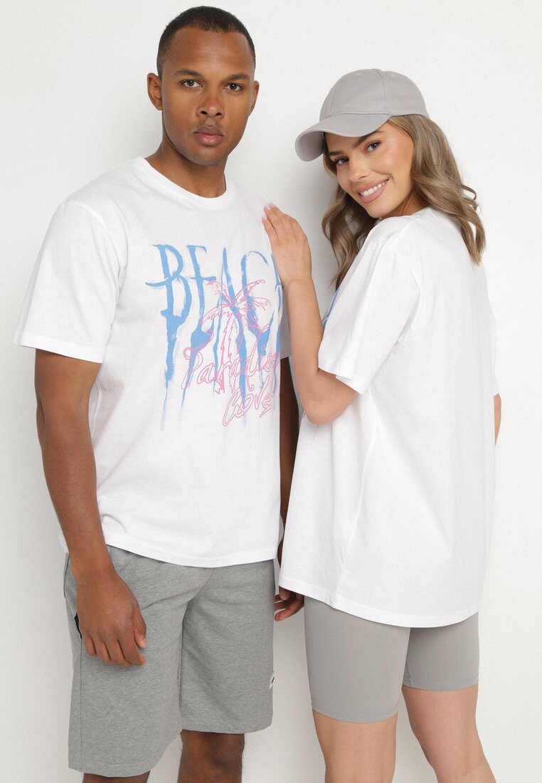 Tricou alb din Bumbac Decorat cu Imprimeu Savirene