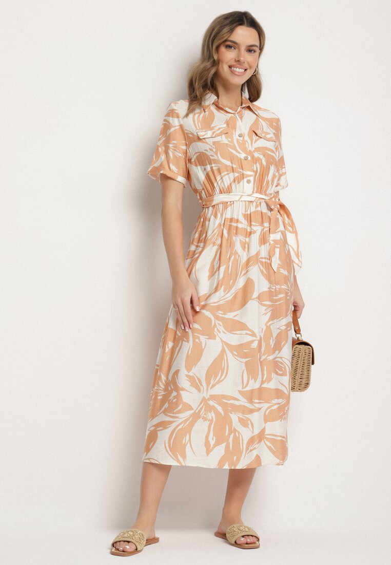 Rochie Bej Din viscoză Cu croială tip cămașă Cu curea legată Uloanna