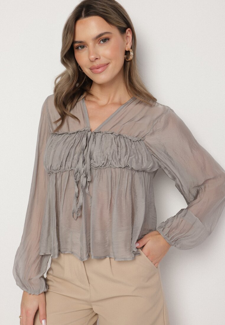 Bluză Gri Transparentă cu Viscoză și Legătură Zarestra