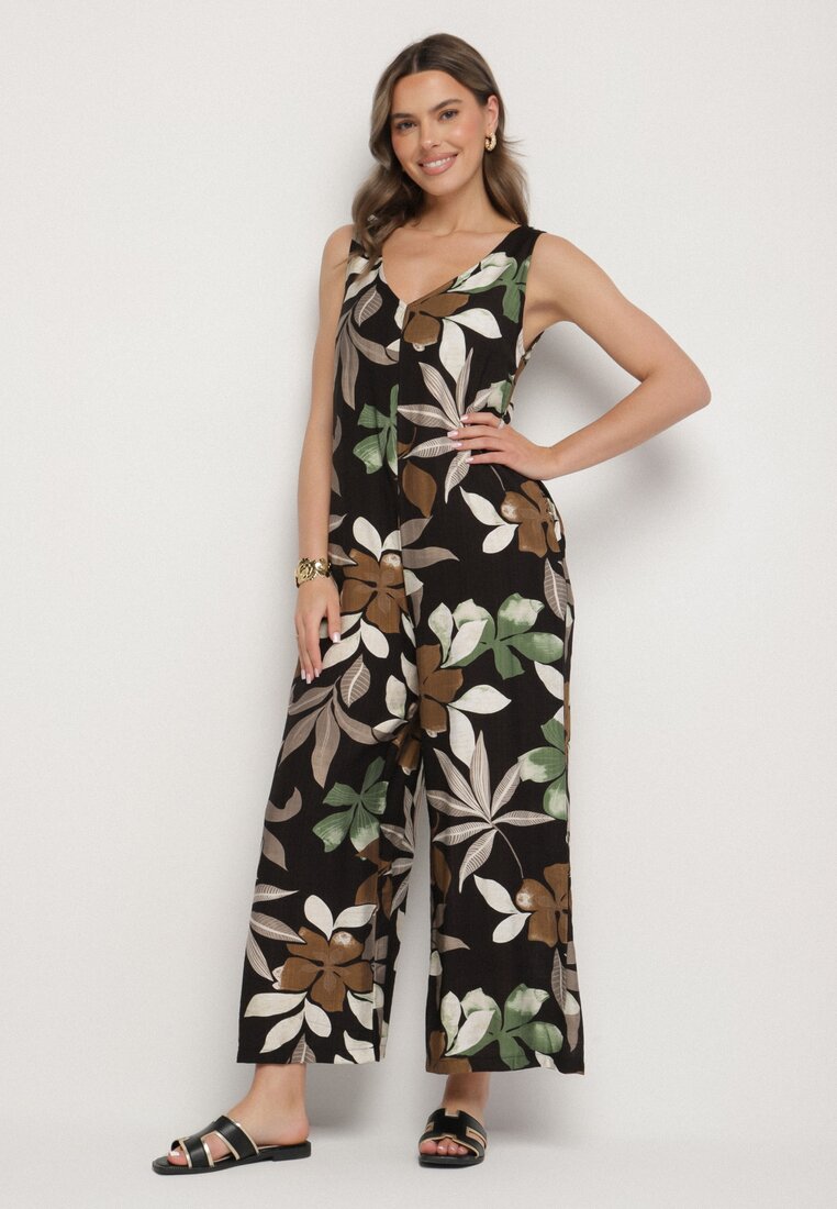 Salopetă neagră din Viscoză cu croială largă cu bretele Filarinia