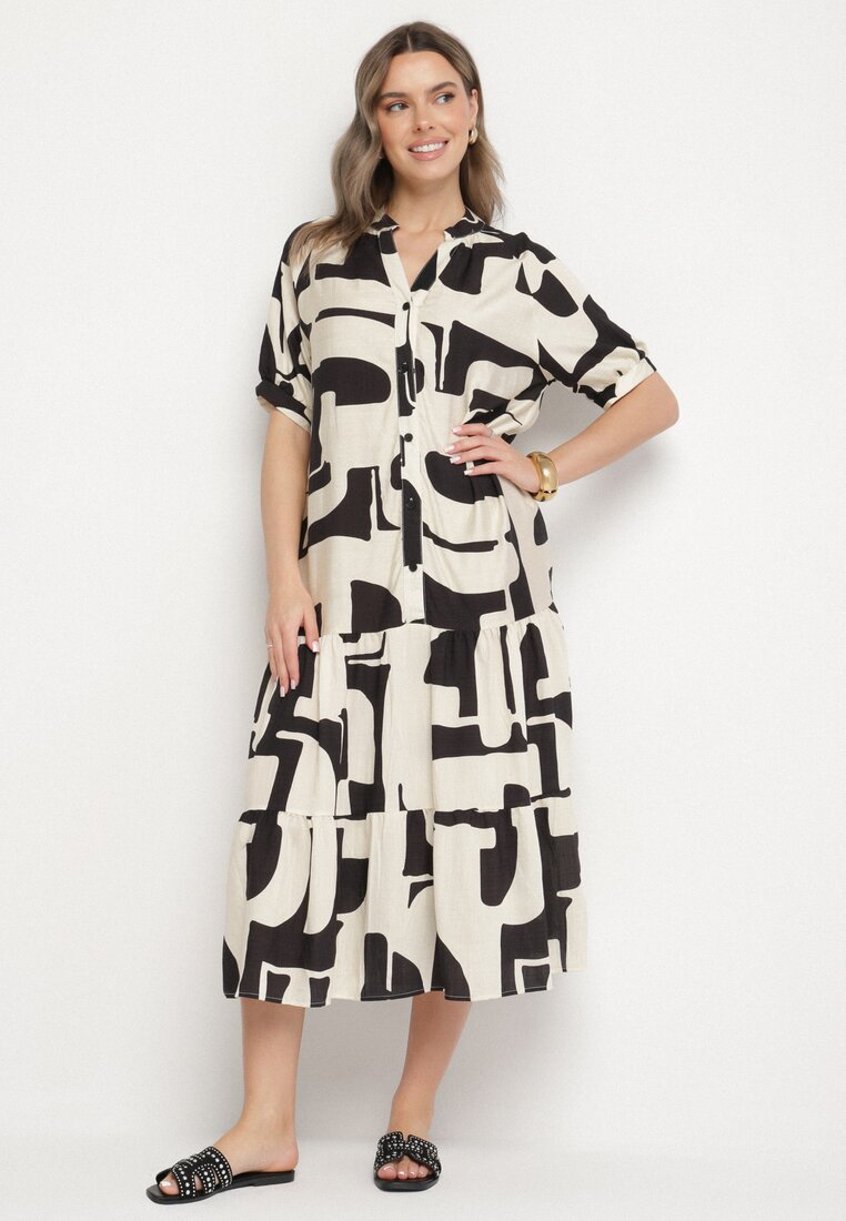 Rochie neagră viscoză cu model geometric Filarin