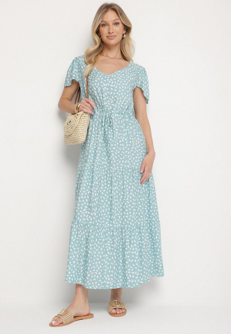 Rochie Albastru deschis cu Bumbac și Model Geometric Lunavella