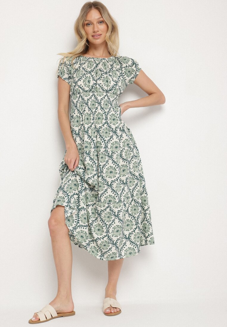 Rochie Verde cu Bumbac și Mâneci Bufante Revilee