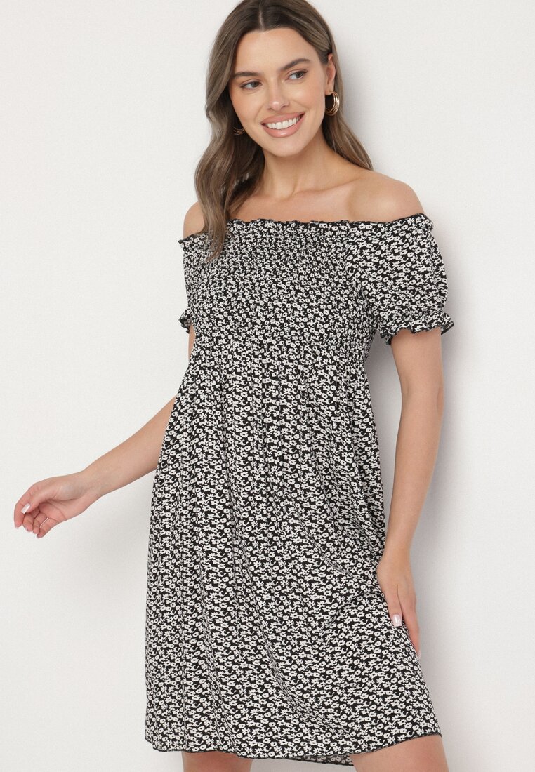 Rochie Neagră din viscoză tip spaniolă florală Lunirella