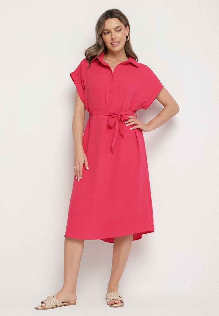 Rochie Roșie cu Bumbac și Curea Decorativă Savanire