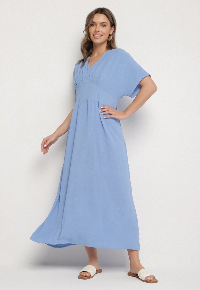 Rochie Albastră din Bumbac cu Top Stil Liliac Filenia