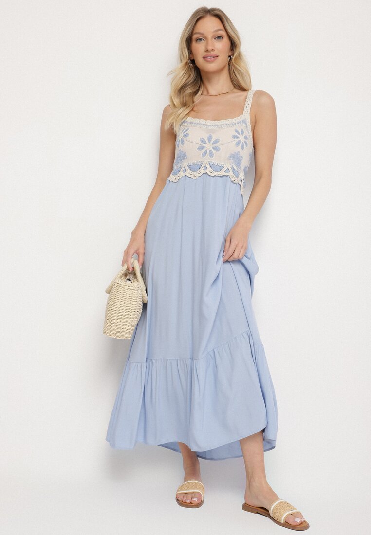 Rochie De Viscoză Albastră cu Model Brodat Rinavella