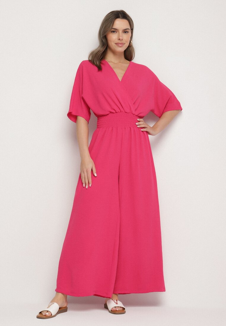 Salopetă Fucșia Tip plic cu elastic în talie și cu picioare largi Vimashea