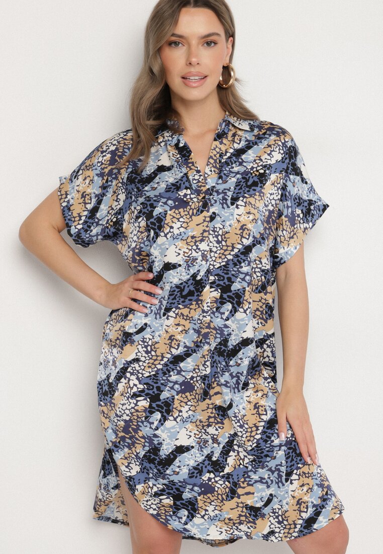 Rochie cutie albastră din Vâscoză cu decolteu în V Rinalissa