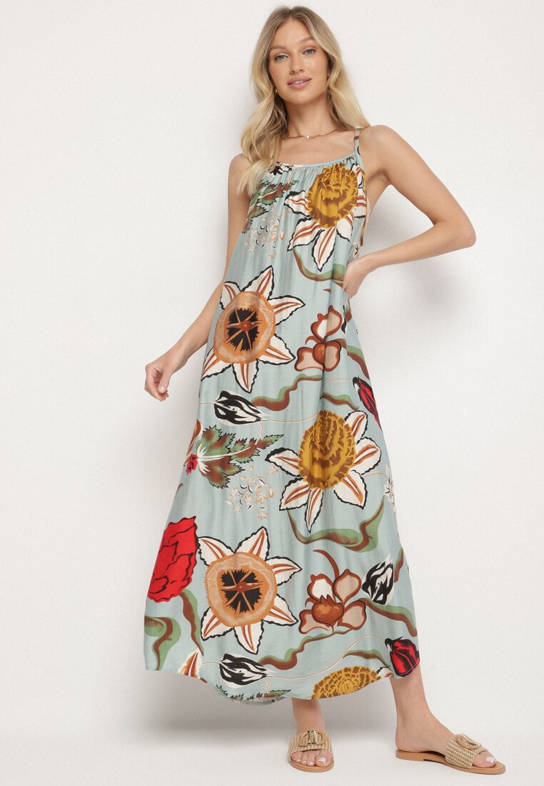 Rochie Verde deschis cu Vâscoză și In Florală Rinetia