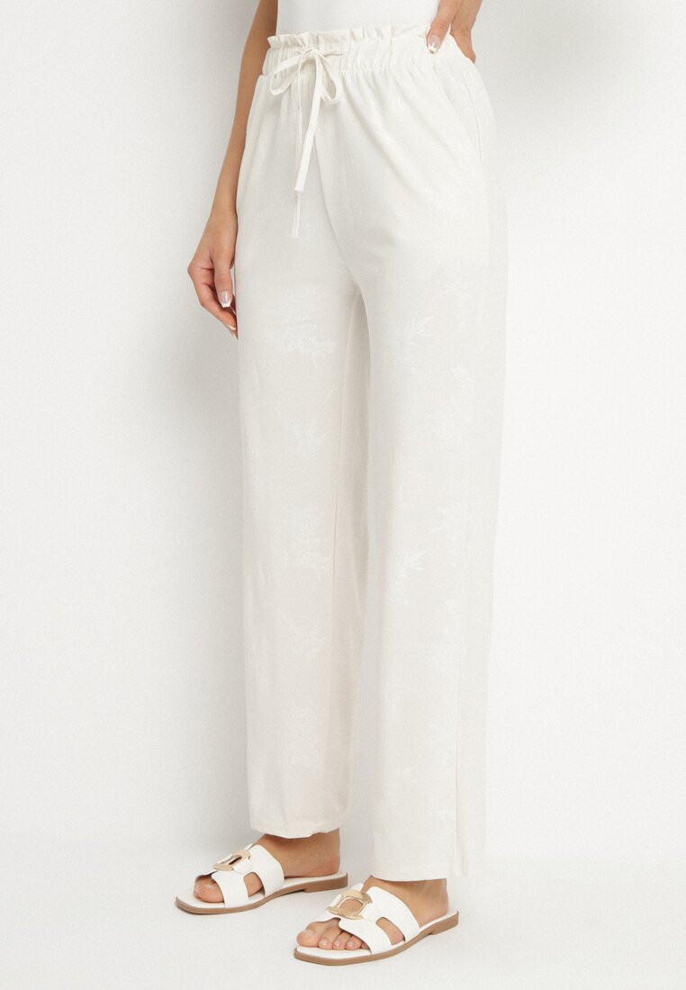 Pantaloni Bej deschis cu croială dreaptă cu elastic în talie Mirea