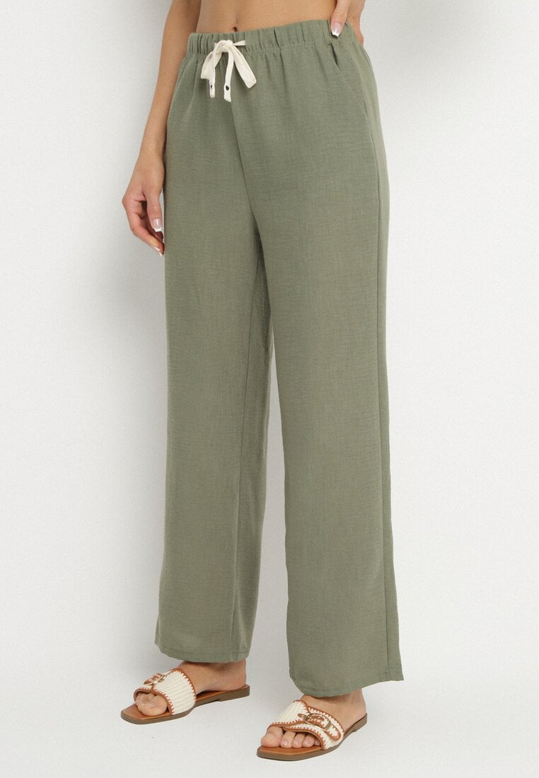 Pantaloni Verzi Închis cu croială largă, cu elastic și șnur în talie Mirastra