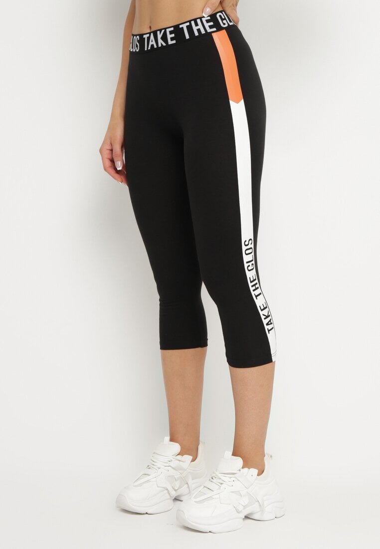 Colanți Negre Sport cu Bandă laterală și Imprimeuri Glequella