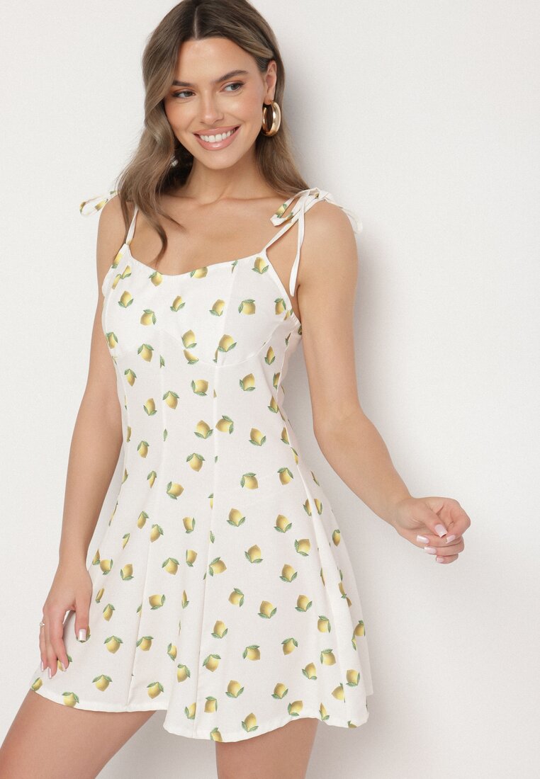 Rochie Albă cu bretele legate cu lămâi Efrunea