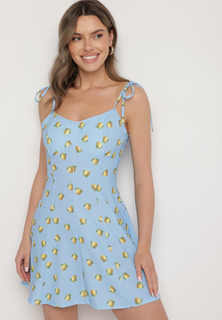 Rochie Albastru deschis cu bretele de legat cu lămâi Efrunea