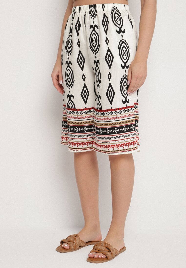Pantaloni scurți Bej deschiși cu talie înaltă și cu model etnic Filanetia