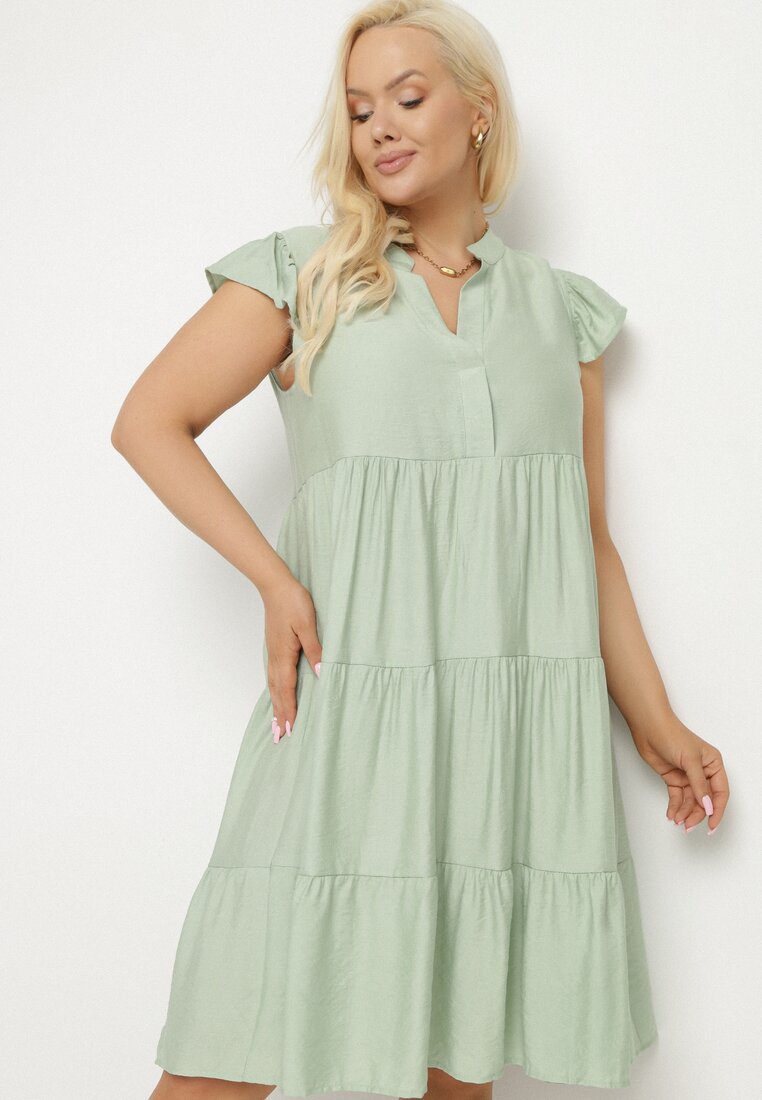 Rochie Verde deschis cu croi evazat cu decolteu în V Meverina