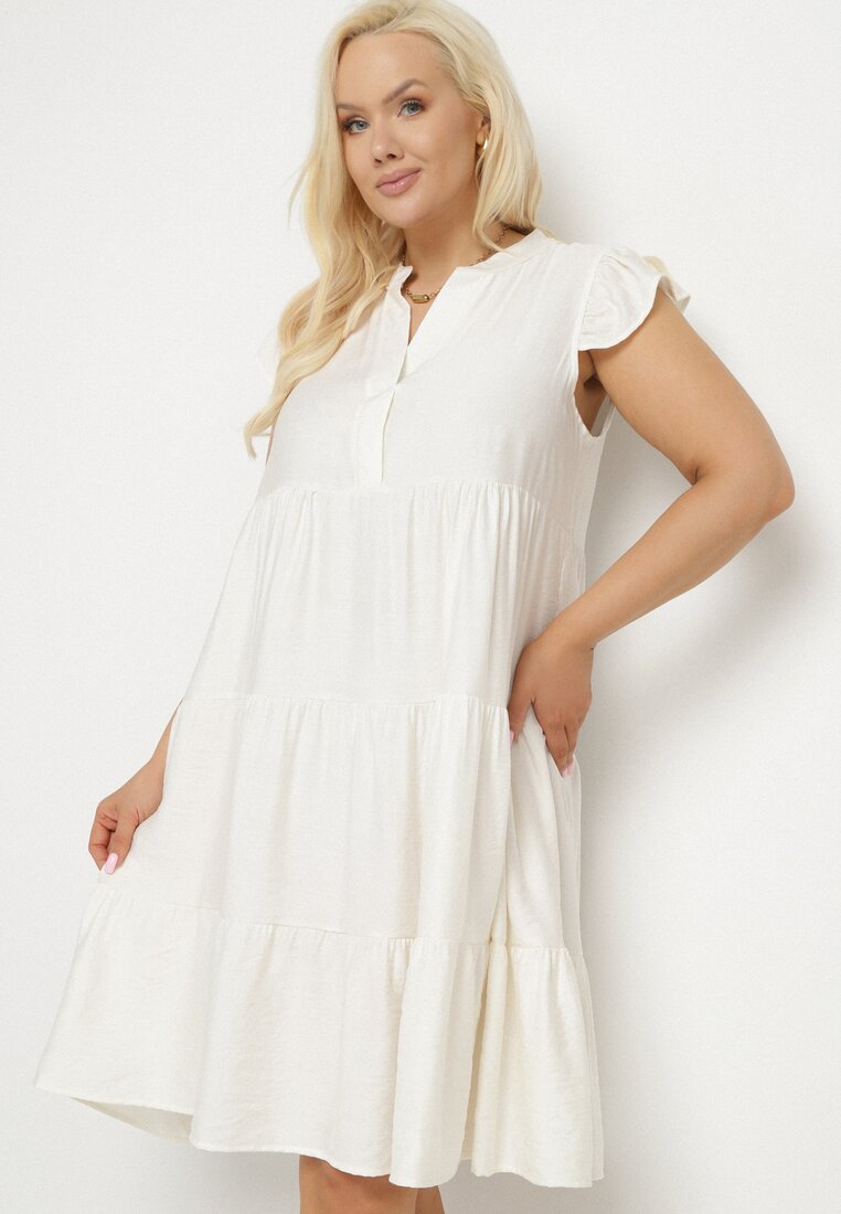 Rochie Bej deschis cu croi evazat cu decolteu în V Meverina