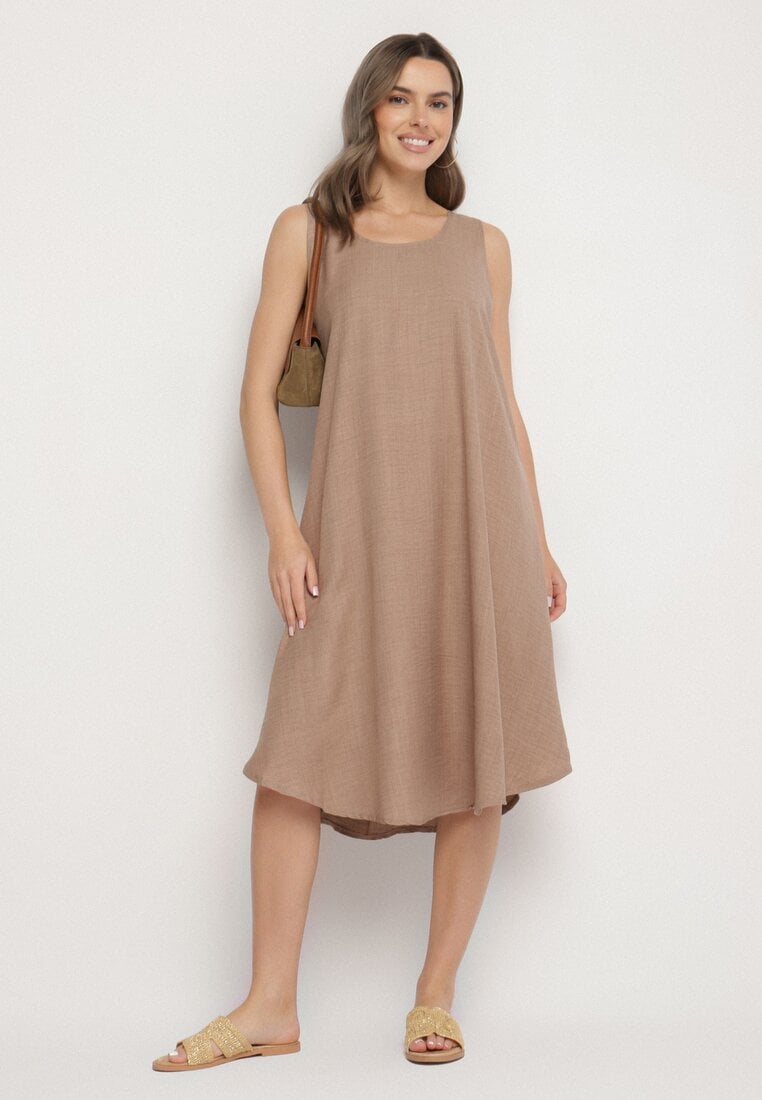 Rochie Bej închisă Evazată Clasică Lunetira