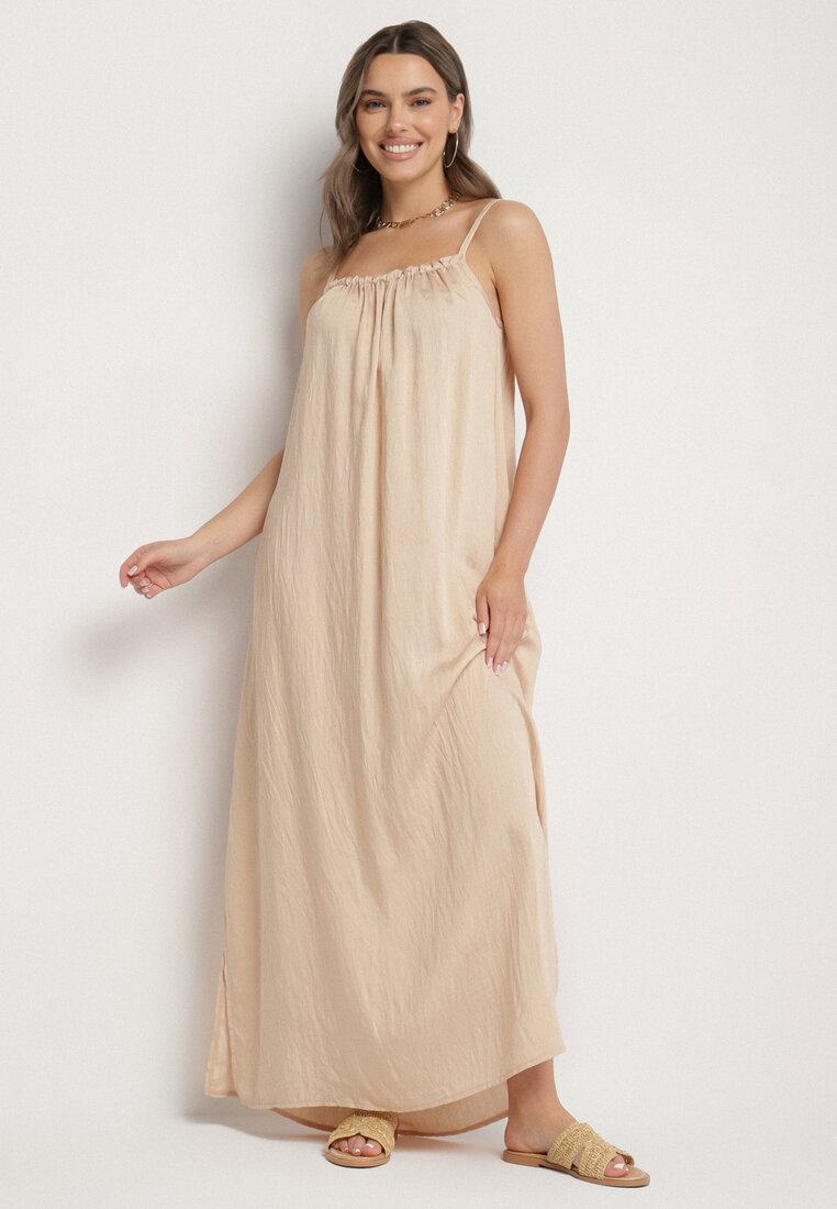 Rochie bej cloș cu bust elastic Revielle