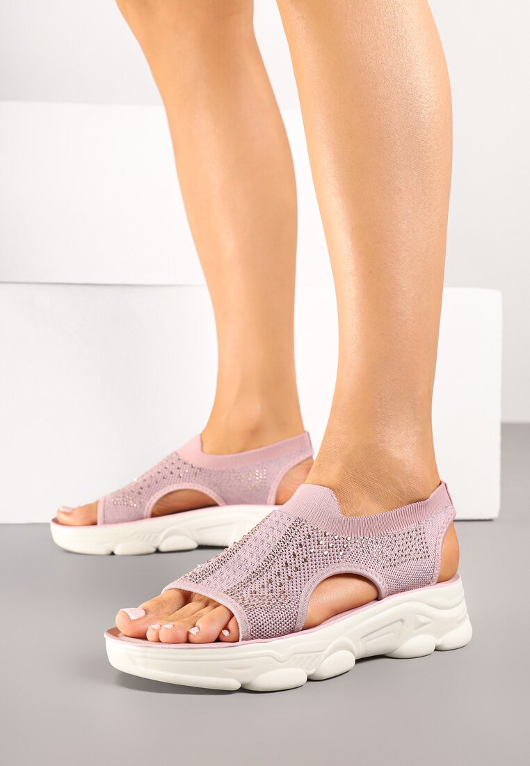Sandale Sport Roz cu Partea superioară elastică pe Talpă Groasă Lirasette