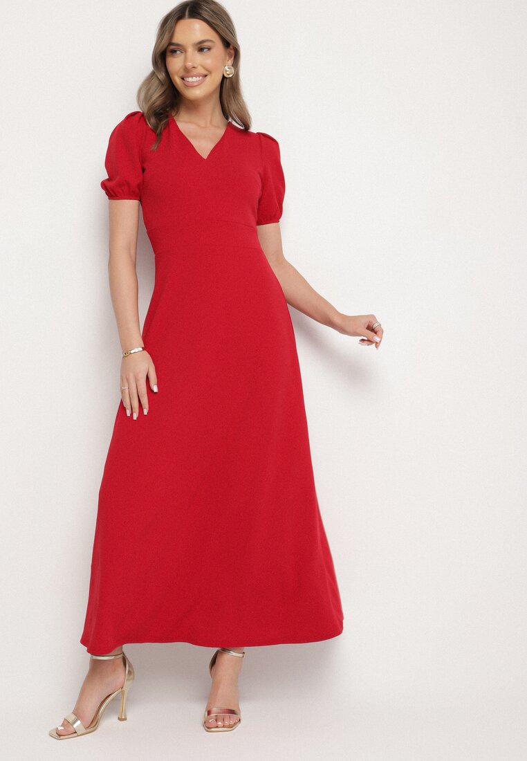 Rochie Roșie Cloș cu Decolteu Triunghiular Efralinae