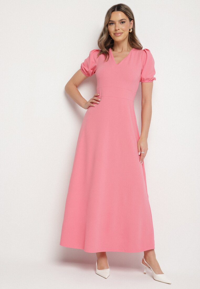 Rochie Roz Evazată cu Decolteu Triunghiular Efralinae