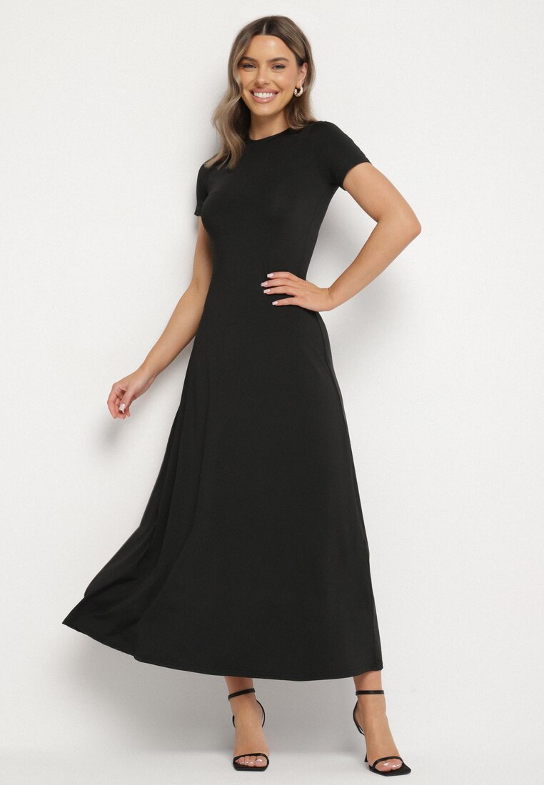 Rochie Neagră cu croială cambrată cu mânecă scurtă Liravise