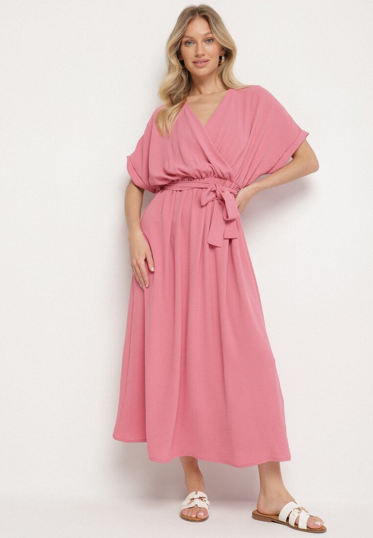 Rochie Roz cu Bumbac și Curea Decorativă Lunistra