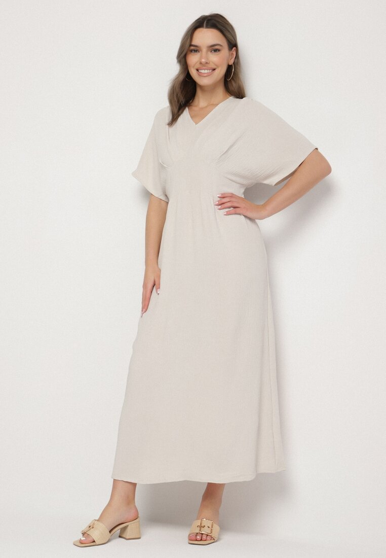 Rochie Bej deschis cu Bumbac și Partea superioară în stil Liliac Filenia