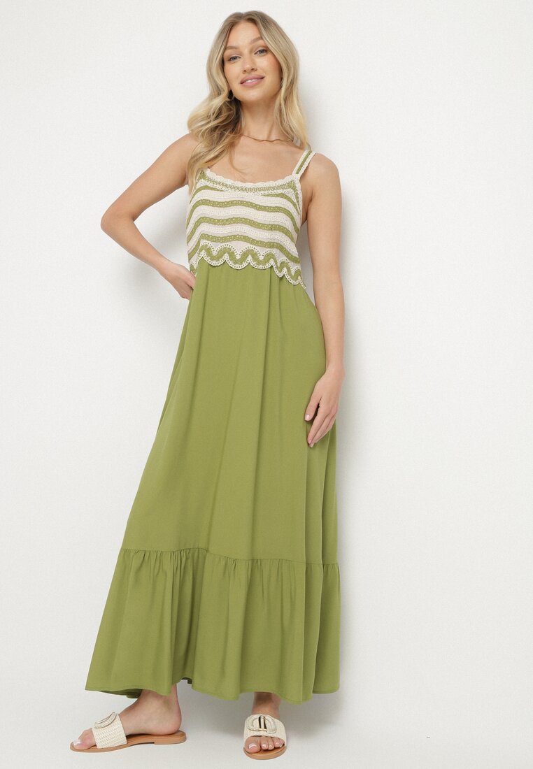 Rochie Verde Cloș cu bretele din viscoză brodată Efradea