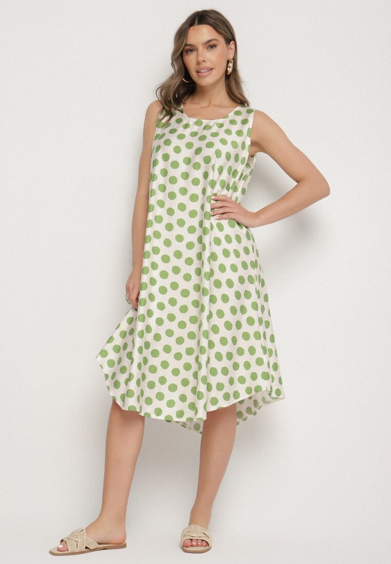 Rochie Verde-bej cu croială tip cutie fără mâneci cu buline Fevasine